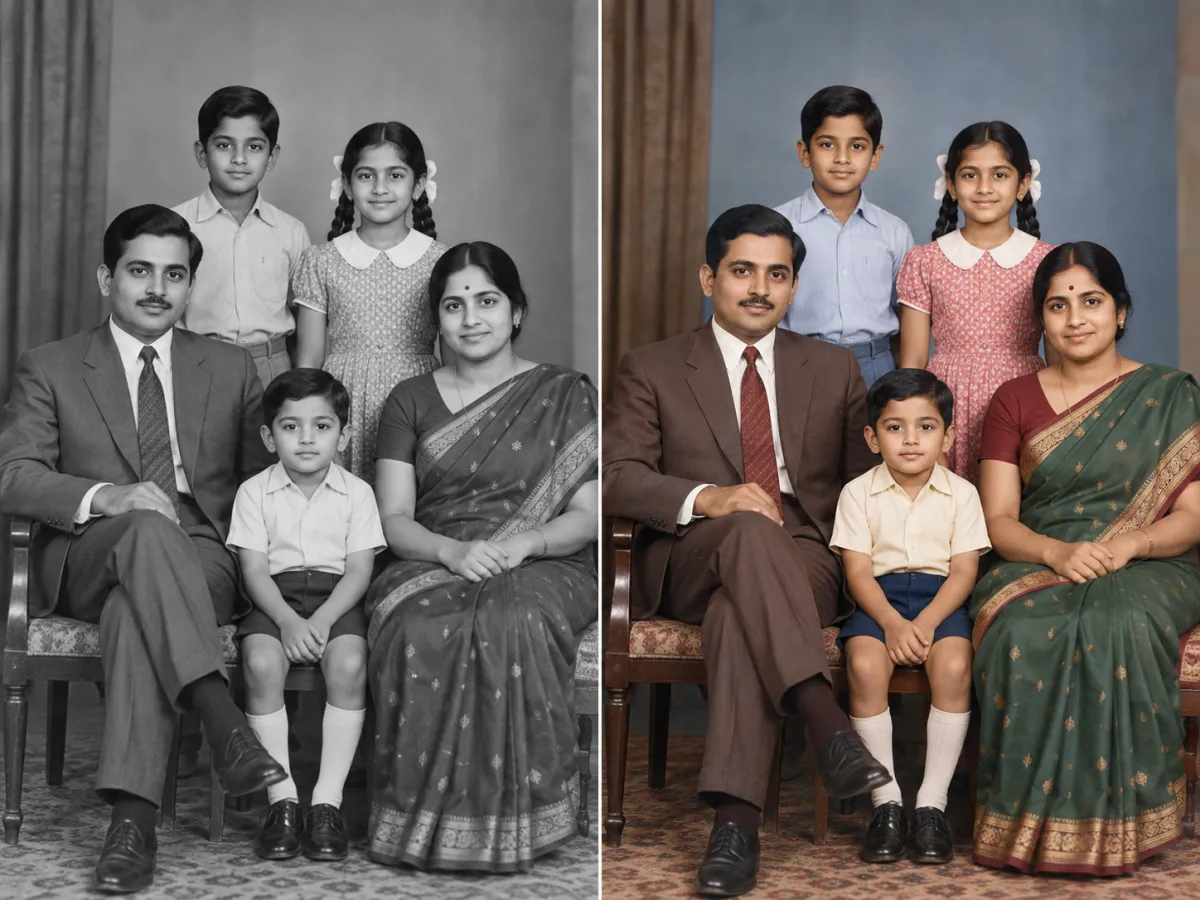 Family photograph colourised: reference on the left and illustrative result on the right