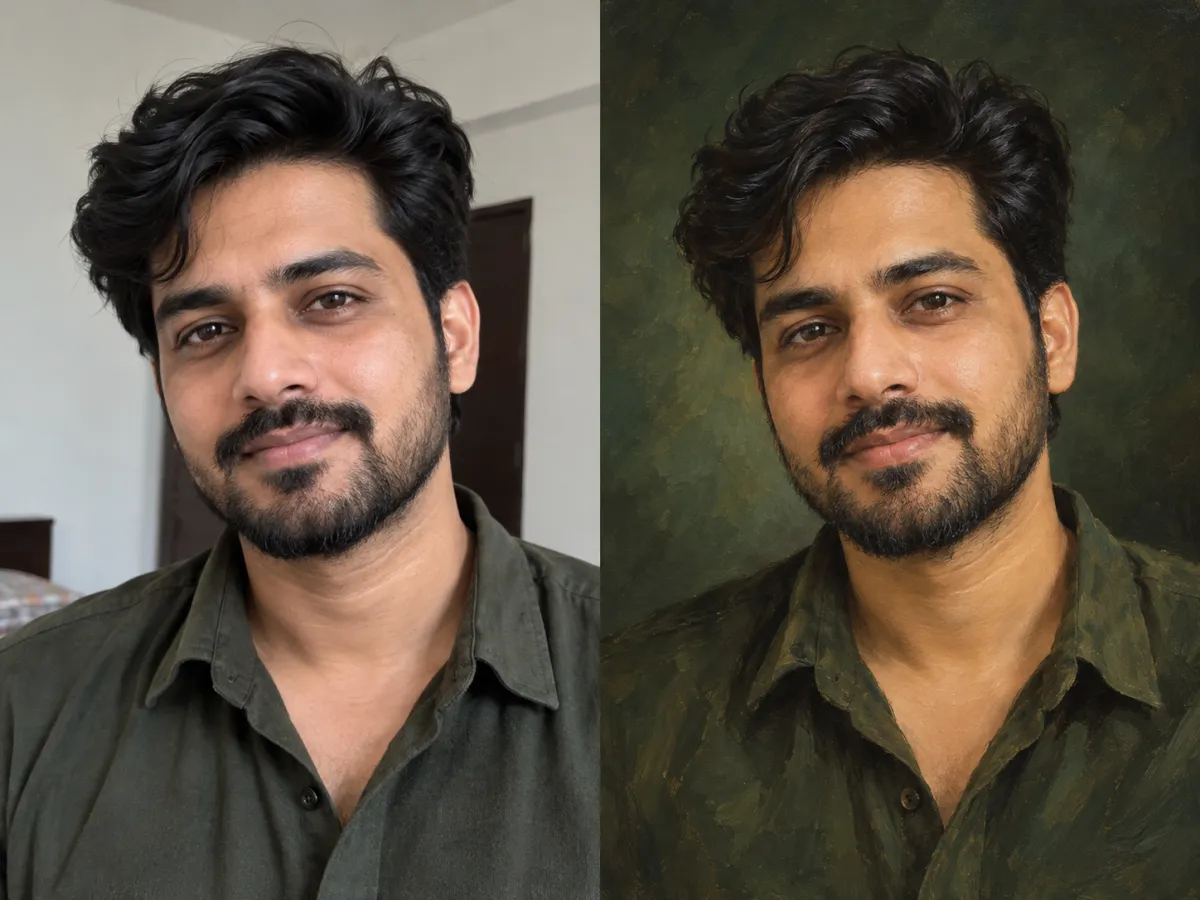Classical custom portrait: reference on the left and illustrative result on the right